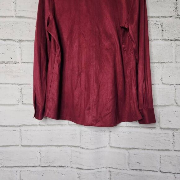 Foxcroft NYC Collared Chest Pocket Full Snap Button-Up Top Maroon Size 18 Suede - Picture 10 of 13